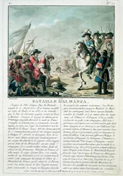 Schlacht von Almansa, 25. April 1707, graviert von Jean Baptiste Morret (fl.1790-1820), 1787